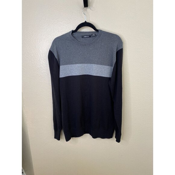 Claiborne Mens Crewneck Sweater XL Gray & Black Colorblock Cotton Cashmere Blend - Picture 1 of 6